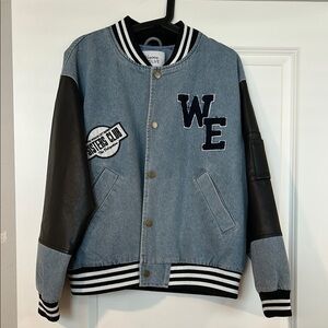 WE Denim Varsity Jacket with Black Sleeves